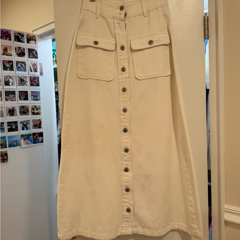 White Button-Down Jean Skirt